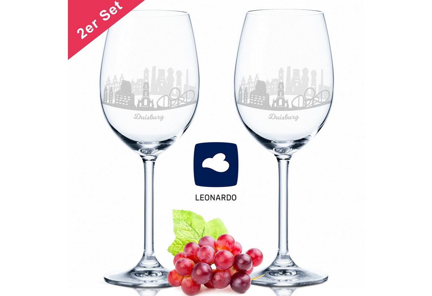 GRAVURZEILE Rotweinglas Leonardo Weinglas im 2er Set mit 360° Gravur - Duisburg, Glas, graviertes Geschenk als Souvenir Andenken & Mitbringsel GRAVURZEILE Rotweinglas Leonardo Weinglas im 2er Set mit 360° Gravur - Duisburg, Glas, graviertes Geschenk als Souvenir Andenken & Mitbringsel von GRAVURZEILE