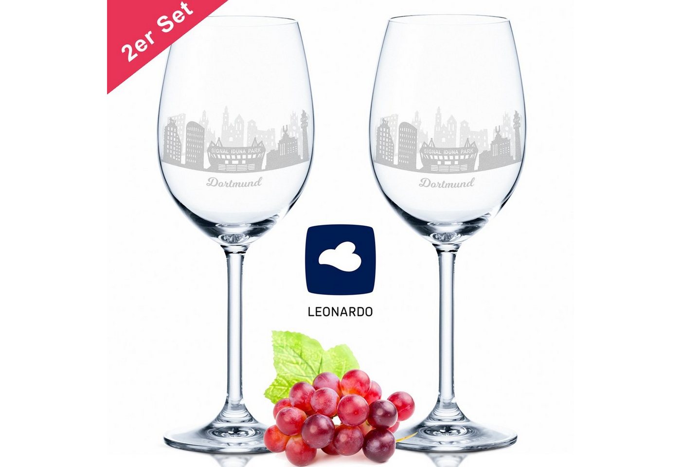 GRAVURZEILE Rotweinglas Leonardo Weinglas 2er Set mit 360° Gravur - Skyline Dortmund, Glas, graviertes Geschenk als Souvenier, Andenken & Mitbringsel GRAVURZEILE Rotweinglas Leonardo Weinglas 2er Set mit 360° Gravur - Skyline Dortmund, Glas, graviertes Geschenk als Souvenier, Andenken & Mitbringsel von GRAVURZEILE