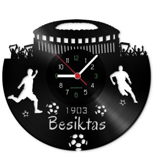 GRAVURZEILE Schallplattenuhr Besiktas - 100% Vereinsliebe - Upcycling Design Wanduhr aus Vinyl Made in Germany von GRAVURZEILE