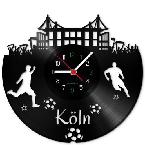 GRAVURZEILE Schallplattenuhr Köln - 100% Vereinsliebe - Upcycling Design Wanduhr aus Vinyl Made in Germany von GRAVURZEILE