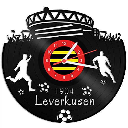 GRAVURZEILE Schallplattenuhr Leverkusen - 100% Vereinsliebe - Upcycling Design Wanduhr aus Vinyl Made in Germany von GRAVURZEILE