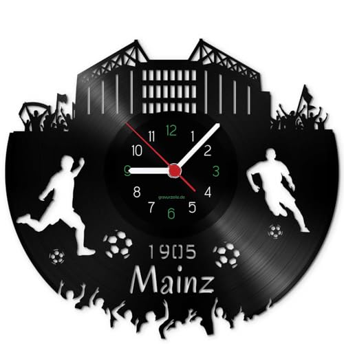 GRAVURZEILE Schallplattenuhr Mainz - 100% Vereinsliebe - Upcycling Design Wanduhr aus Vinyl Made in Germany von GRAVURZEILE
