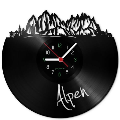 GRAVURZEILE Schallplattenuhr - Skyline Alpen - Wanduhr aus gegossenem Vinyl mit Stadt Skyline - 30 cm - Upcycling Designer Uhr - Moderne Wanduhr im Retro Vintage Style - Made in Germany GRAVURZEILE Schallplattenuhr - Skyline Alpen - Wanduhr aus gegossenem Vinyl mit Stadt Skyline - 30 cm - Upcycling Designer Uhr - Moderne Wanduhr im Retro Vintage Style - Made in Germany von GRAVURZEILE