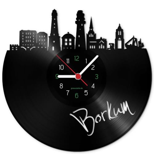 GRAVURZEILE Schallplattenuhr - Skyline Borkum - Wanduhr aus gegossenem Vinyl mit Stadt Skyline 30 cm - Upcycling Designer Uhr - Moderne Wanduhr im Retro Vintage Style - Made in Germany GRAVURZEILE Schallplattenuhr - Skyline Borkum - Wanduhr aus gegossenem Vinyl mit Stadt Skyline 30 cm - Upcycling Designer Uhr - Moderne Wanduhr im Retro Vintage Style - Made in Germany von GRAVURZEILE