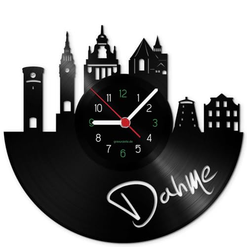 GRAVURZEILE Schallplattenuhr - Skyline Dahme/Mark - Wanduhr aus gegossenem Vinyl mit Stadt Skyline 30 cm - Upcycling Design-Uhr Wand-Deko Vintage Wand-Dekoration Retro-Uhr - Made in Germany von GRAVURZEILE