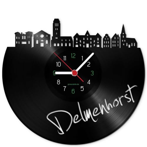 GRAVURZEILE Schallplattenuhr - Skyline Delmenhorst - Wanduhr aus gegossenem Vinyl mit Stadt Skyline 30 cm - Upcycling Designer Uhr - Moderne Wanduhr im Retro Vintage Style - Made in Germany GRAVURZEILE Schallplattenuhr - Skyline Delmenhorst - Wanduhr aus gegossenem Vinyl mit Stadt Skyline 30 cm - Upcycling Designer Uhr - Moderne Wanduhr im Retro Vintage Style - Made in Germany von GRAVURZEILE