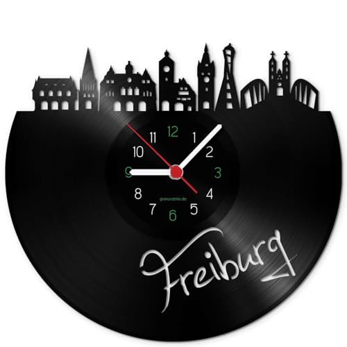 GRAVURZEILE Schallplattenuhr - Skyline Freiburg - Wanduhr aus gegossenem Vinyl mit Stadt Skyline 30 cm - Upcycling Designer Uhr - Moderne Wanduhr im Retro Vintage Style - Made in Germany GRAVURZEILE Schallplattenuhr - Skyline Freiburg - Wanduhr aus gegossenem Vinyl mit Stadt Skyline 30 cm - Upcycling Designer Uhr - Moderne Wanduhr im Retro Vintage Style - Made in Germany von GRAVURZEILE