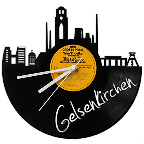 GRAVURZEILE Schallplattenuhr - Skyline Gelsenkirchen - Wanduhr aus gegossenem Vinyl mit Stadt Skyline 30 cm - Upcycling Design-Uhr Wand-Deko Vintage-Uhr Wand-Dekoration Retro-Uhr - Made in Germany von GRAVURZEILE