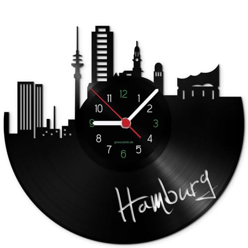 GRAVURZEILE Schallplattenuhr - Skyline Hamburg - Wanduhr aus gegossenem Vinyl mit Stadt Skyline 30 cm - Upcycling Design-Uhr Wand-Deko Vintage Wand-Dekoration Retro-Uhr - Made in Germany GRAVURZEILE Schallplattenuhr - Skyline Hamburg - Wanduhr aus gegossenem Vinyl mit Stadt Skyline 30 cm - Upcycling Design-Uhr Wand-Deko Vintage Wand-Dekoration Retro-Uhr - Made in Germany von GRAVURZEILE