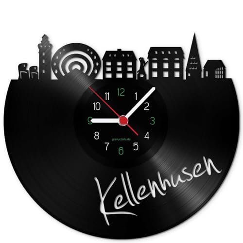 GRAVURZEILE Schallplattenuhr - Skyline Kellenhusen - Wanduhr aus gegossenem Vinyl mit Stadt Skyline 30 cm - Upcycling Designer Uhr - Moderne Wanduhr im Retro Vintage Style - Made in Germany GRAVURZEILE Schallplattenuhr - Skyline Kellenhusen - Wanduhr aus gegossenem Vinyl mit Stadt Skyline 30 cm - Upcycling Designer Uhr - Moderne Wanduhr im Retro Vintage Style - Made in Germany von GRAVURZEILE