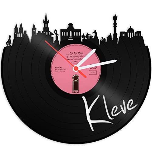 GRAVURZEILE Schallplattenuhr - Skyline Kleve - Wanduhr aus gegossenem Vinyl mit Stadt Skyline 30 cm - Upcycling Design-Uhr Wand-Deko Vintage-Uhr Wand-Dekoration Retro-Uhr - Made in Germany von GRAVURZEILE