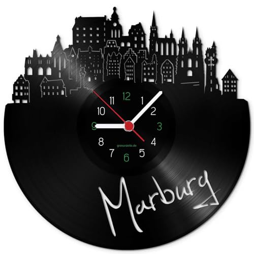GRAVURZEILE Schallplattenuhr - Skyline Marburg - Wanduhr aus gegossenem Vinyl mit Stadt Skyline 30 cm - Upcycling Design-Uhr Wand-Deko Vintage Wand-Dekoration Retro-Uhr - Made in Germany GRAVURZEILE Schallplattenuhr - Skyline Marburg - Wanduhr aus gegossenem Vinyl mit Stadt Skyline 30 cm - Upcycling Design-Uhr Wand-Deko Vintage Wand-Dekoration Retro-Uhr - Made in Germany von GRAVURZEILE