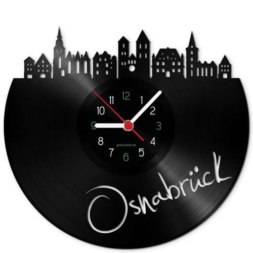 GRAVURZEILE Schallplattenuhr - Skyline Osnabrück - Wanduhr aus gegossenem Vinyl mit Stadt Skyline 30 cm - Upcycling Designer Uhr - Moderne Wanduhr im Retro Vintage Style - Made in Germany von GRAVURZEILE