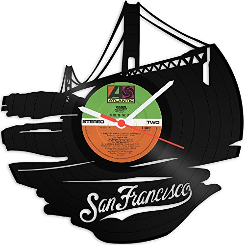 GRAVURZEILE Schallplattenuhr - Skyline San Francisco 2018 - Wanduhr aus gegossenem Vinyl mit Stadt Skyline 30 cm - Upcycling Design-Uhr Wand-Deko Vintage-Uhr Retro-Uhr - Made in Germany von GRAVURZEILE