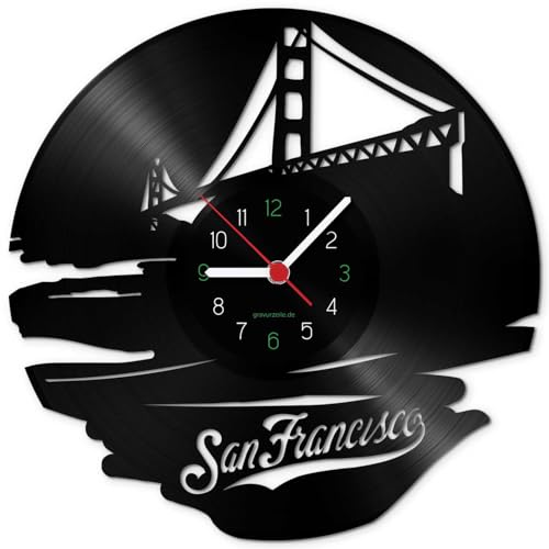 GRAVURZEILE Schallplattenuhr - Skyline San Francisco 2018 - Wanduhr aus gegossenem Vinyl mit Stadt Skyline 30 cm - Upcycling Design-Uhr Wand-Deko Vintage Retro-Uhr - Made in Germany von GRAVURZEILE