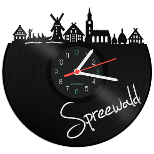 GRAVURZEILE Schallplattenuhr - Skyline Spreewald - Wanduhr aus gegossenem Vinyl mit Stadt Skyline - 30 cm - Upcycling Designer Uhr - Moderne Wanduhr im Retro Vintage Style - Made in Germany von GRAVURZEILE