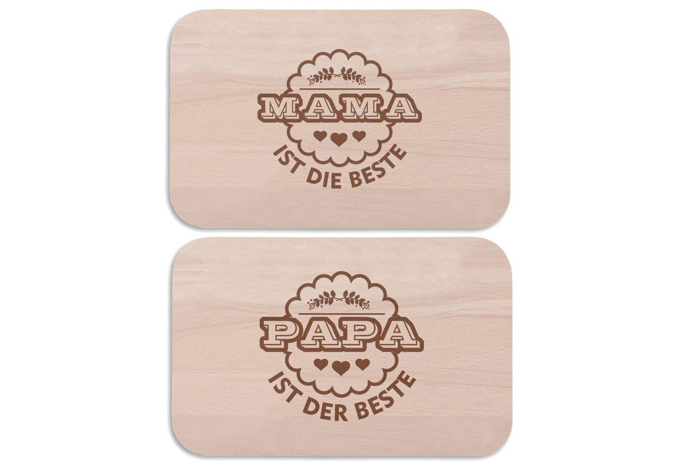 GRAVURZEILE Schneidebrett Mama + Papa sind die Besten im Set Frühstücksbrettchen, Holz, (Set) von GRAVURZEILE