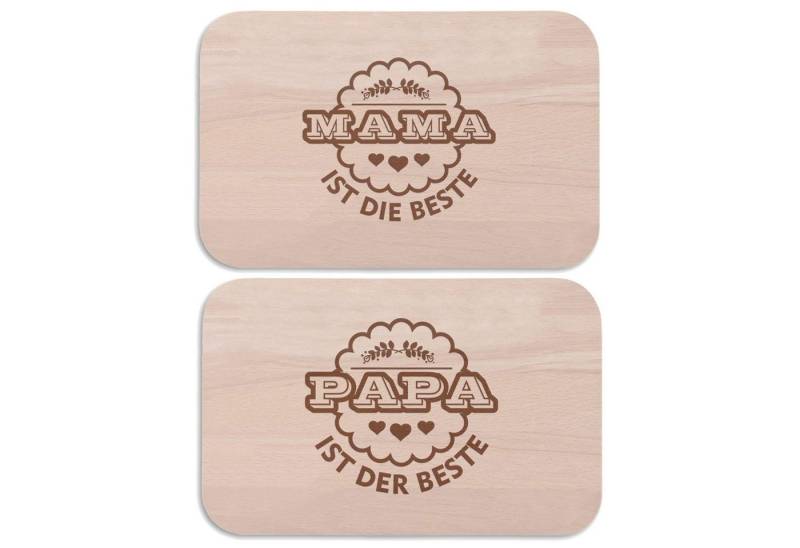 GRAVURZEILE Schneidebrett Mama + Papa sind die Besten im Set Frühstücksbrettchen, Holz, (Set) von GRAVURZEILE