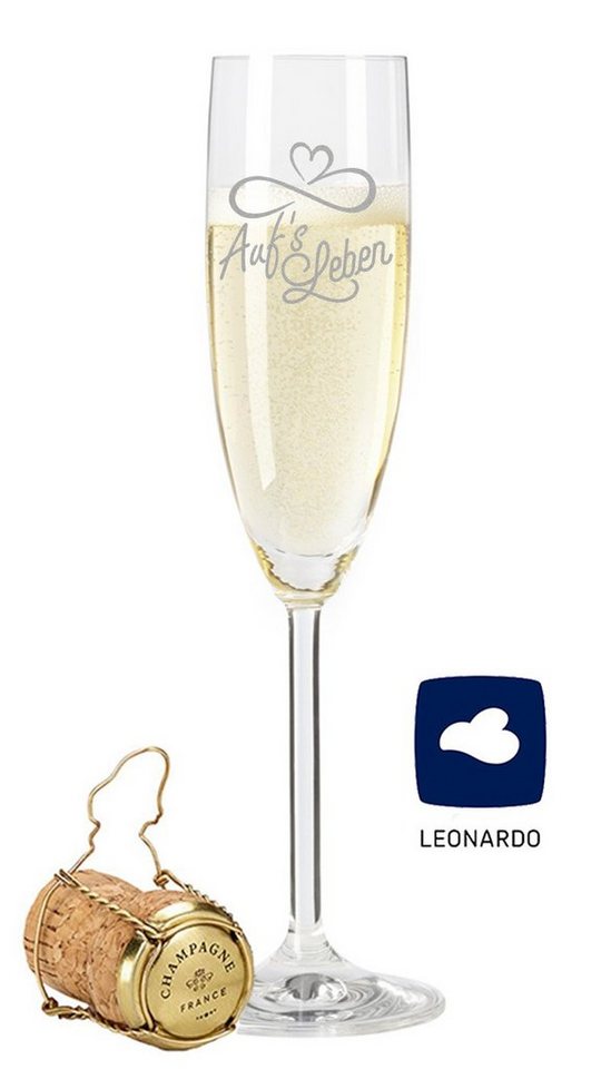 GRAVURZEILE Sektglas »Leonardo Sektglas mit Gravur Auf´s Leben - Stimmungsglas - Lustiges & Originelles Geschenk - Geeignet für Champagner & Sekt«, Glas von GRAVURZEILE