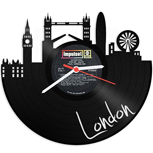 GRAVURZEILE Schallplattenuhr - Skyline London - Wanduhr aus gegossenem Vinyl mit Stadt Skyline 30 cm - Upcycling Design-Uhr Wand-Deko Vintage-Uhr Wand-Dekoration Retro-Uhr - Made in Germany von GRAVURZEILE