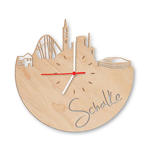 GRAVURZEILE Skyline Schalke Wanduhr aus Birken-Holz - Design Uhr aus Echtholz - Originelle Wanduhr im Skyline Design - aus Naturholz Birke - Made in Germany - Farbe: Beige von GRAVURZEILE