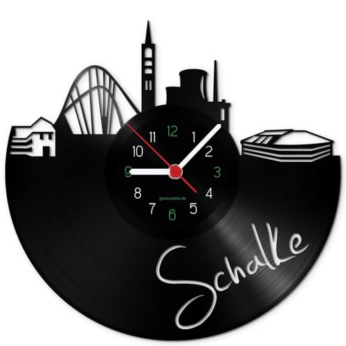 GRAVURZEILE Schallplattenuhr - Skyline Schalke - Wanduhr aus gegossenem Vinyl mit Stadt Skyline 30 cm - Upcycling Design-Uhr Wand-Deko Vintage Wand-Dekoration Retro-Uhr - Made in Germany von GRAVURZEILE