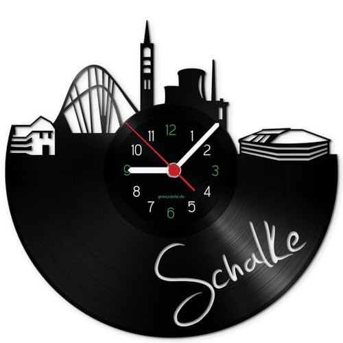 GRAVURZEILE Schallplattenuhr - Skyline Schalke - Wanduhr aus gegossenem Vinyl mit Stadt Skyline 30 cm - Upcycling Design-Uhr Wand-Deko Vintage-Uhr Wand-Dekoration Retro-Uhr - Made in Germany von GRAVURZEILE