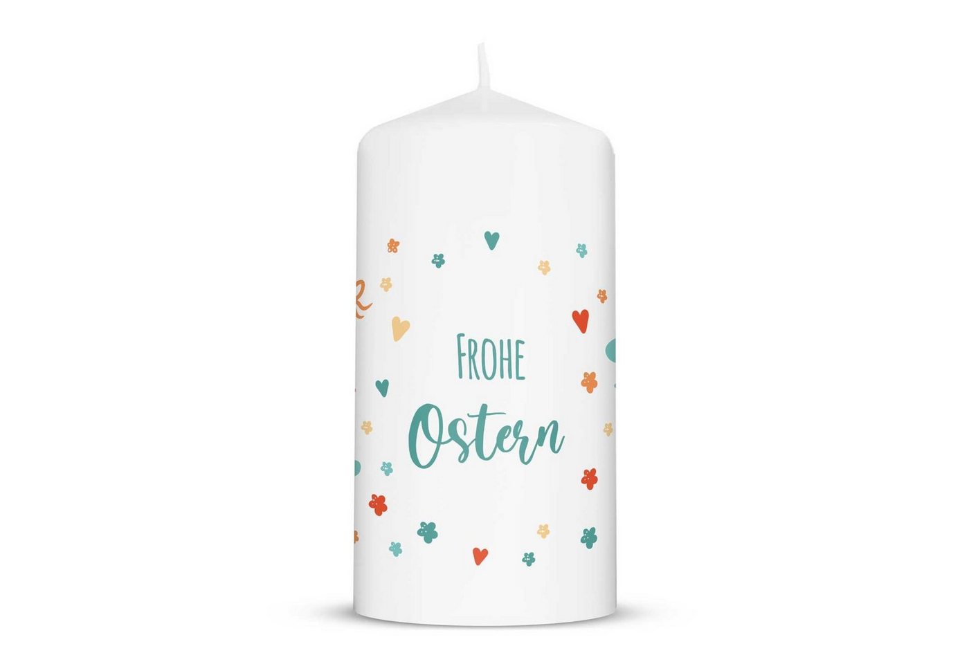 GRAVURZEILE Stumpenkerze Frohe Ostern - Bedruckte kleine Oster Kerze - Geschenk für Familie - von GRAVURZEILE