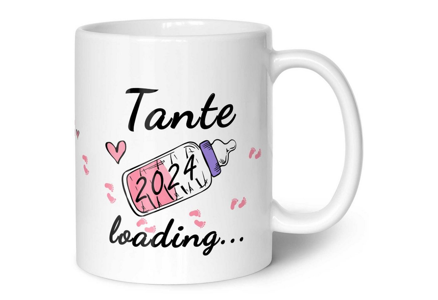 GRAVURZEILE Tasse Bedruckte Tasse mit Spruch - Baby Loading - Motiv mit Jahr 2024, Keramik, Geschenk für werdende Eltern - Weiß - Tante Rosa von GRAVURZEILE