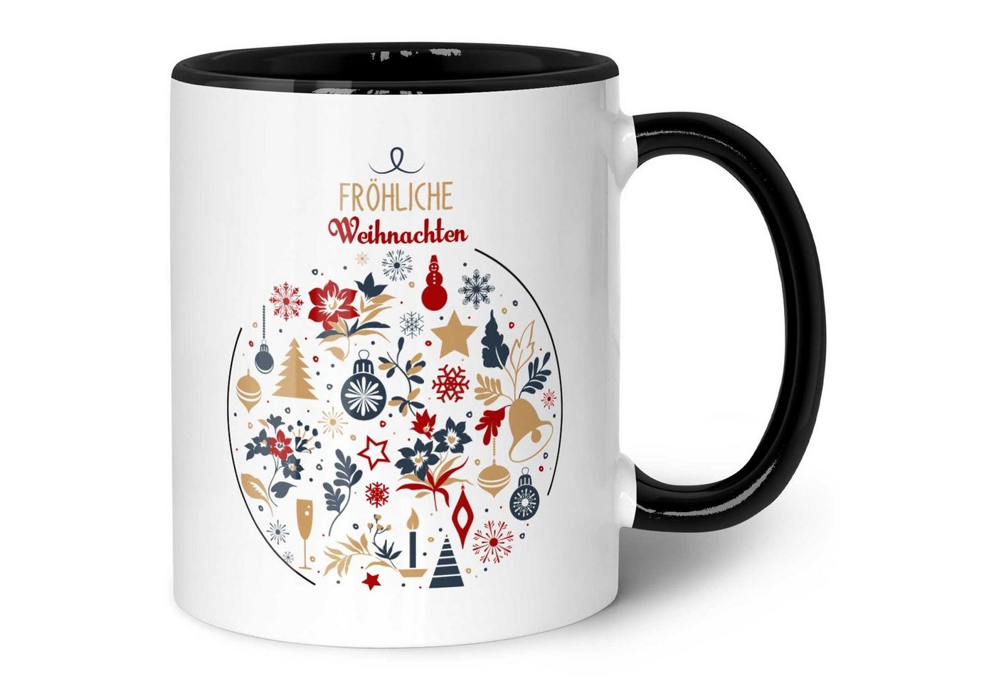 GRAVURZEILE Tasse Bedruckte Tasse mit Weihnachtsmotiv - Geschenke für Frauen & Männer, Fröhliche Weihnachtskugel - Schwarz & Weiß von GRAVURZEILE