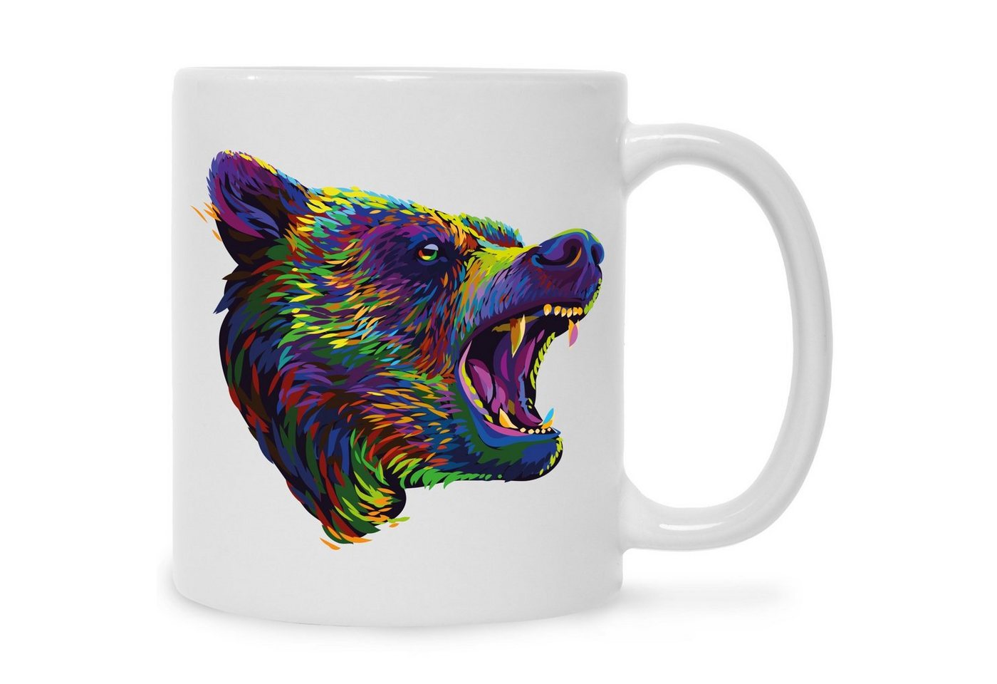 GRAVURZEILE Tasse mit Motiv - Bunter Bär, Keramik, Farbe: Weiß von GRAVURZEILE