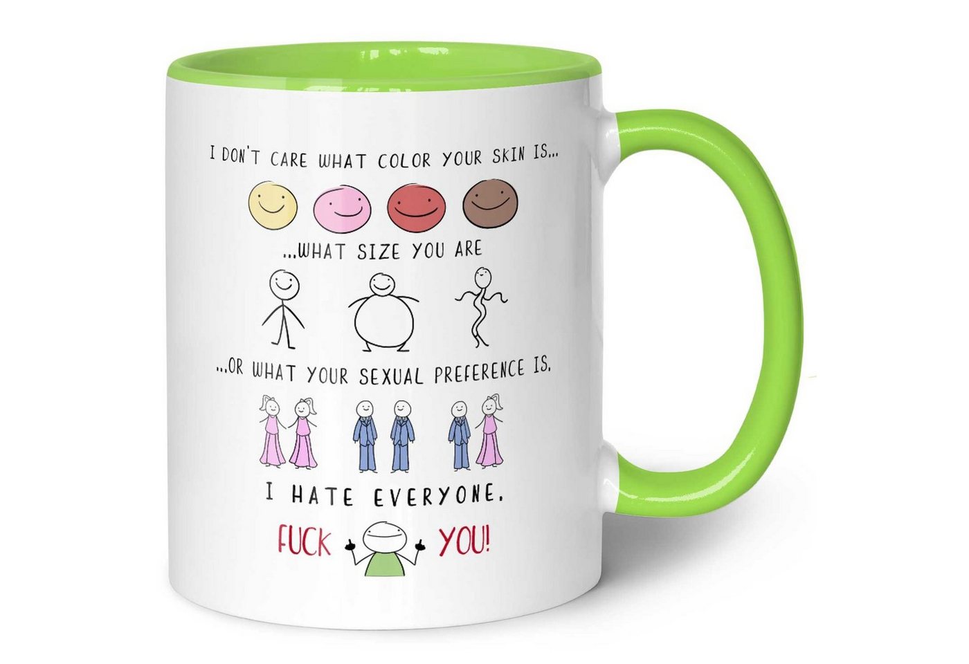 GRAVURZEILE Tasse bedruckt mit Spruch - I hate everyone - Lustige Geschenke, - Farbe: Grün von GRAVURZEILE