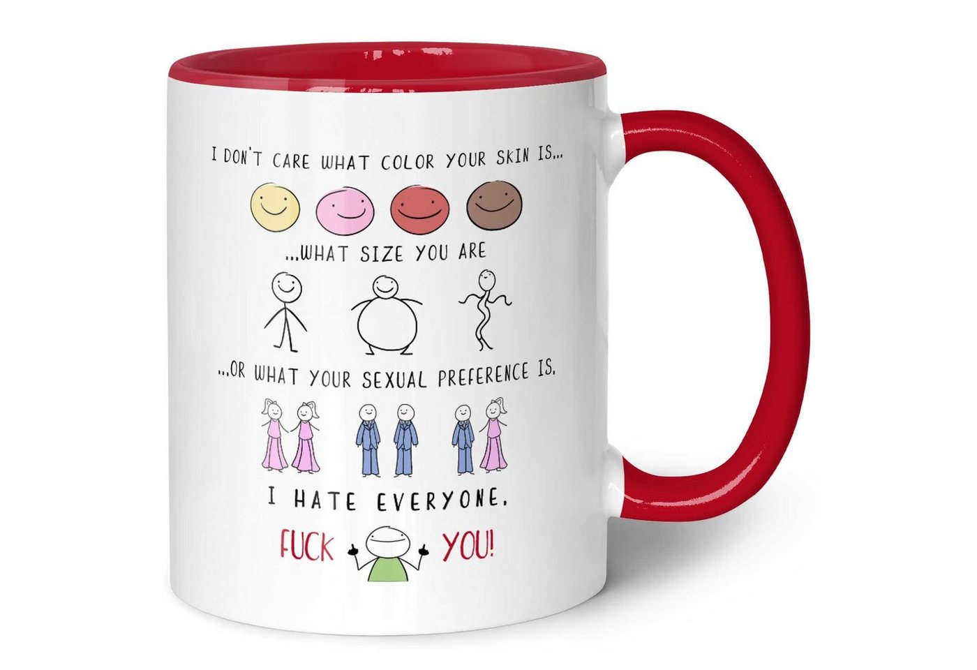 GRAVURZEILE Tasse bedruckt mit Spruch - I hate everyone - Lustige Geschenke, - Farbe: Rot von GRAVURZEILE