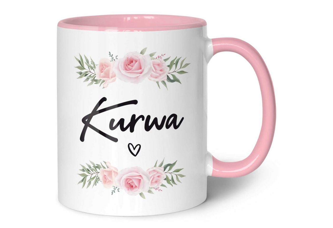 GRAVURZEILE Tasse bedruckt mit Spruch - Kurwa - Lustige Geschenke - Für Freunde, aus Keramik - Spülmaschinenfest, Farbe: Rosa von GRAVURZEILE