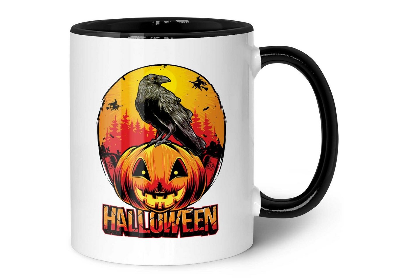GRAVURZEILE Tasse mit Motiv - Halloween Raben Design - Gechenk -, Keramik, Farbe: Schwarz & Weiß von GRAVURZEILE