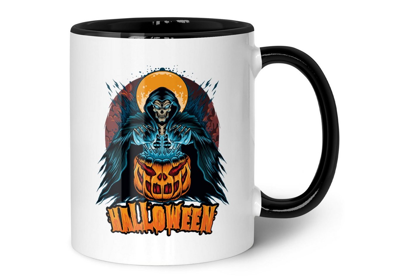 GRAVURZEILE Tasse mit Motiv im Halloween Reaper Design, Keramik, Farbe: Schwarz & Weiß von GRAVURZEILE