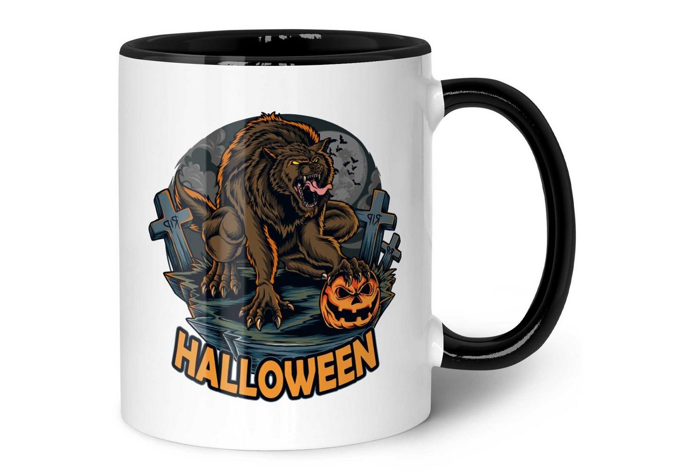 GRAVURZEILE Tasse mit Motiv im Halloween Werwolf Design, Keramik, Farbe: Schwarz & Weiß von GRAVURZEILE