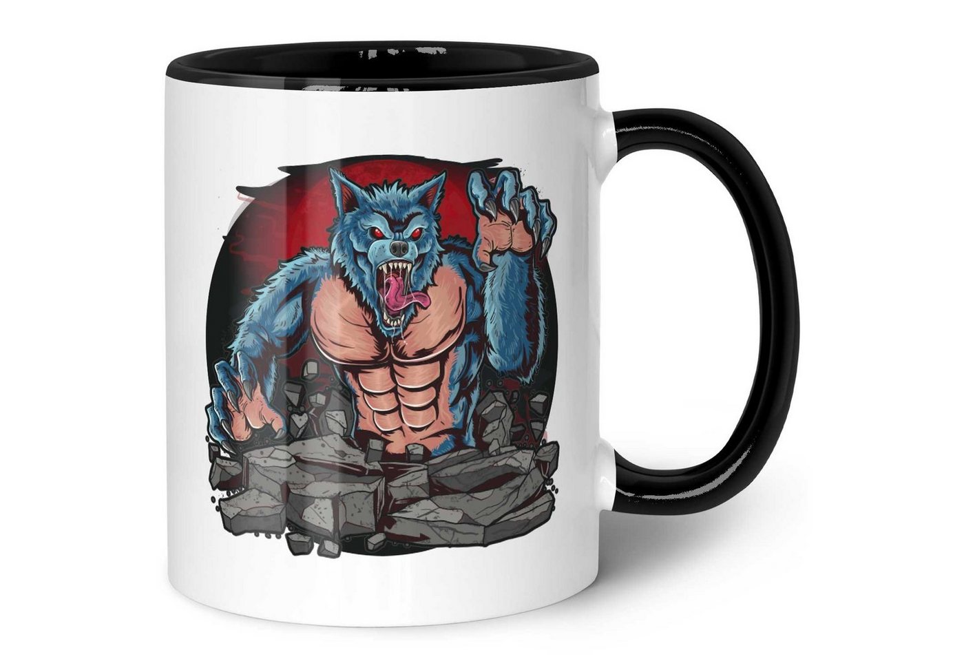 GRAVURZEILE Tasse mit Motiv im Halloween Werwolf Design, Keramik, Farbe: Schwarz & Weiß V2 von GRAVURZEILE