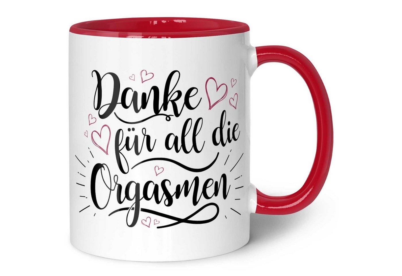 GRAVURZEILE Tasse mit Spruch - Danke für all die Orgasmen - Geschenk für Paare, Keramik, Farbe: Rot von GRAVURZEILE