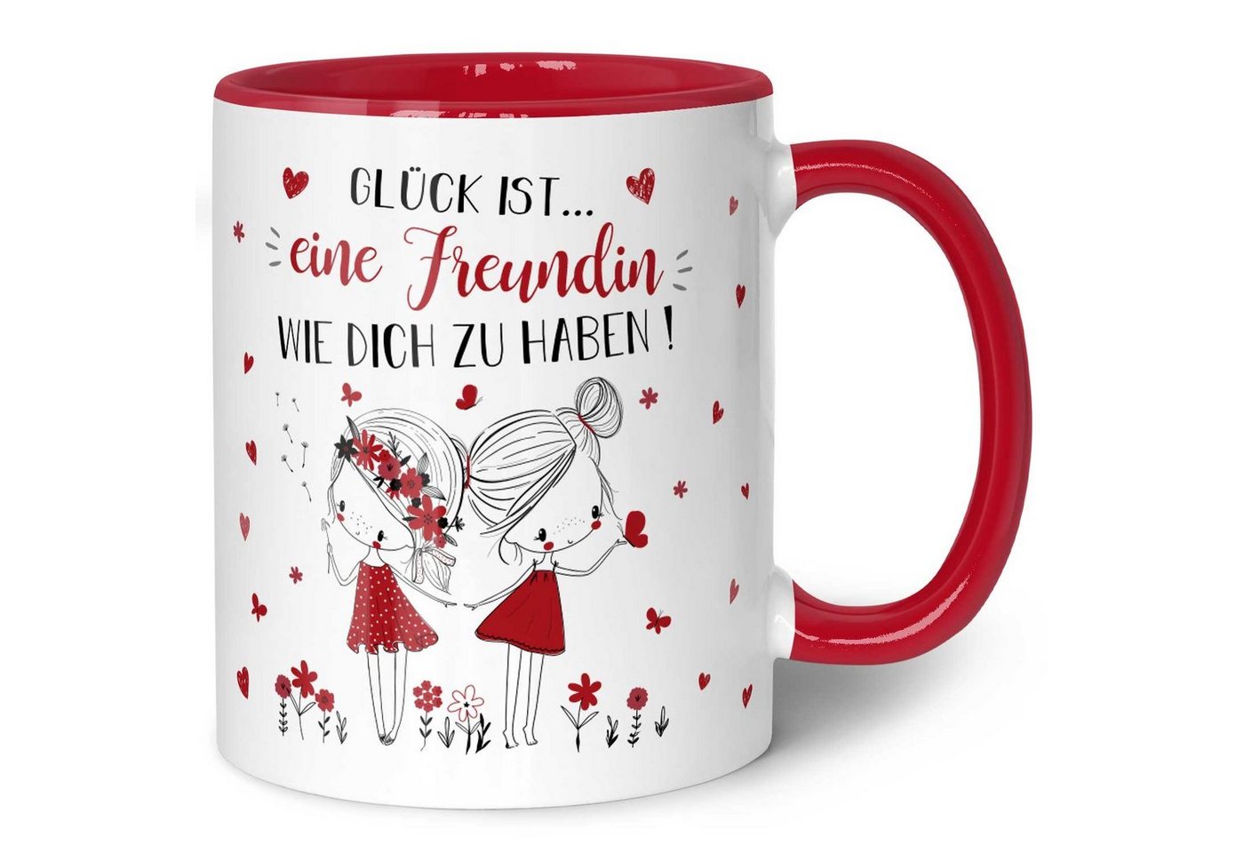 GRAVURZEILE Tasse mit Spruch Glück ist eine Freundin, - Persönliches Geschenk für Freundinnen - Rot von GRAVURZEILE