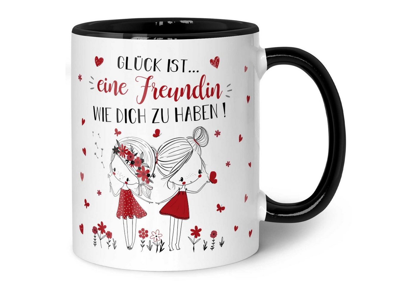 GRAVURZEILE Tasse mit Spruch Glück ist eine Freundin, - Persönliches Geschenk für Freundinnen - Schwarz & Weiß von GRAVURZEILE