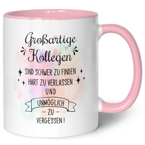 GRAVURZEILE Tasse mit Spruch - Großartige Kollegen - Abschiedsgeschenk Kollegen - Geschenke für Arbeit Büro - Geschenk für Ex-Kollege Kollegin Kündigung Jobwechsel - Farbe: Rosa von GRAVURZEILE