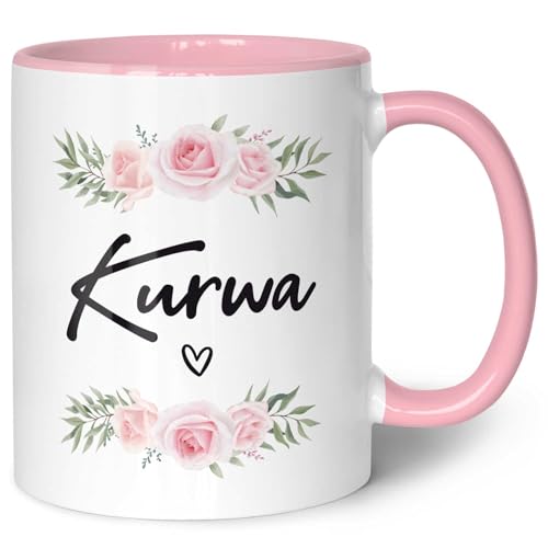 GRAVURZEILE Tasse mit Spruch - Kurwa - Lustiges Geschenk für Freunde - Geschenk für Frauen & Männer - Geschenk für Sie & Ihn - Kaffeetasse Kaffeebecher Teetasse Farbe: Rosa von GRAVURZEILE