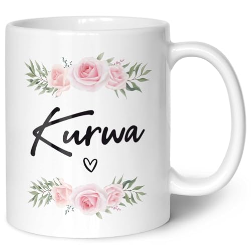 GRAVURZEILE Tasse mit Spruch - Kurwa - Lustiges Geschenk für Freunde - Geschenk für Frauen & Männer - Geschenk für Sie & Ihn - Kaffeetasse Kaffeebecher Teetasse Farbe: Weiß von GRAVURZEILE