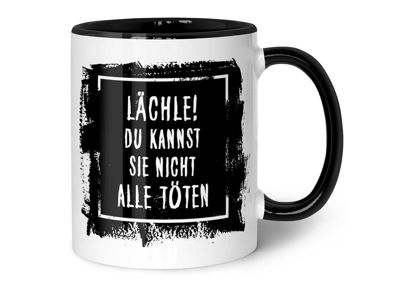 GRAVURZEILE Tasse mit Spruch - Lächle! Du kannst sie nicht alle töten", Keramik, Farbe: Schwarz & Weiß" von GRAVURZEILE