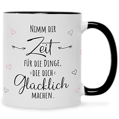 GRAVURZEILE Tasse mit Spruch - Nimm dir Zeit - Motivierendes Geschenk für Kinder Freunde & Familie - Geschenk für Frauen Männer - Geschenk für Sie & Ihn - Kaffeetasse - Farbe: Schwarz & Weiß von GRAVURZEILE