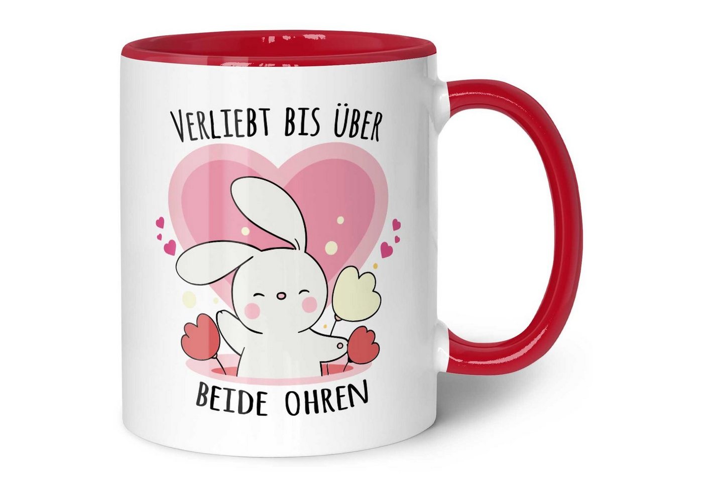 GRAVURZEILE Tasse mit Spruch - Verliebt bis über beide Ohren, Keramik, Farbe: Rot von GRAVURZEILE