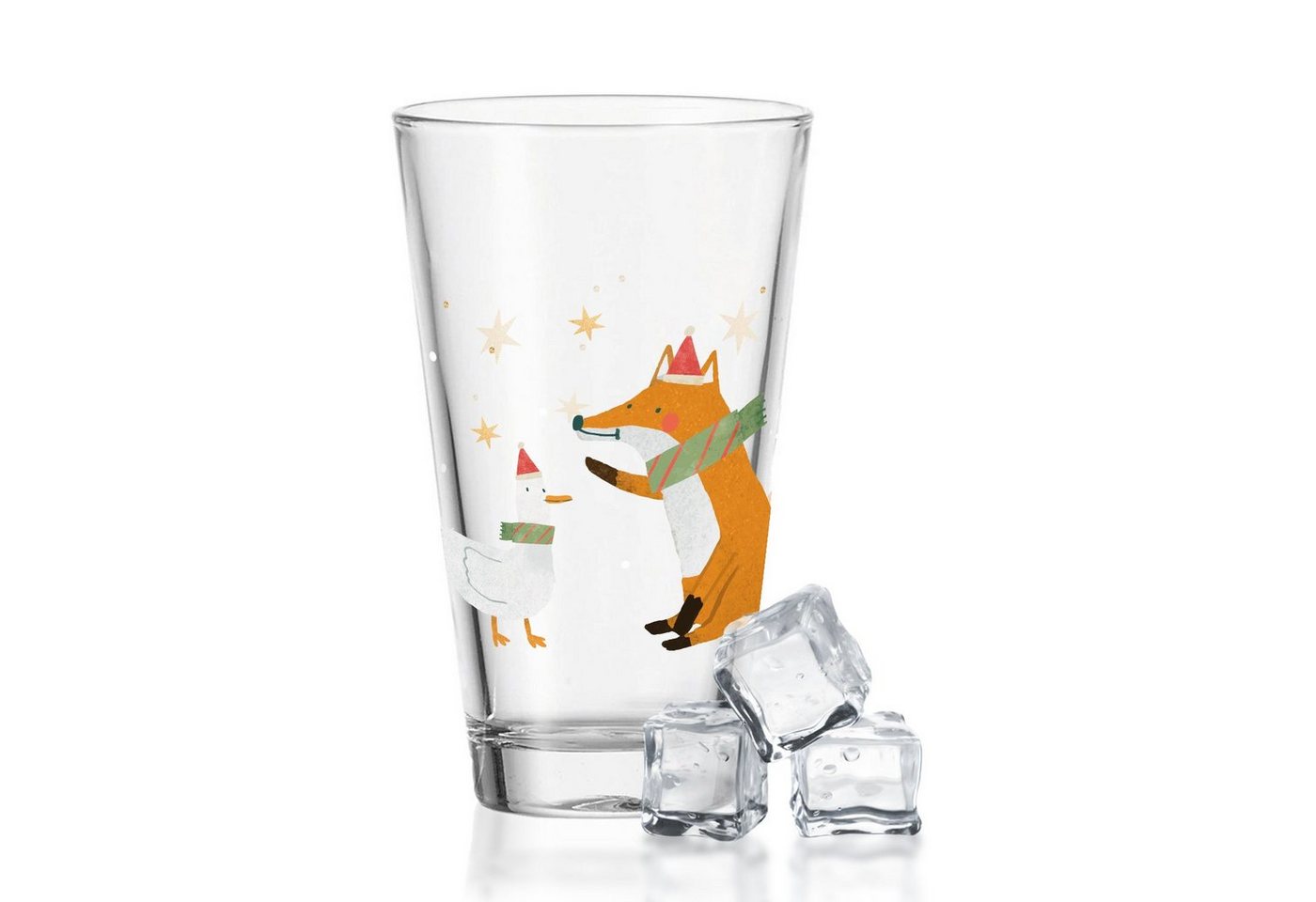 GRAVURZEILE Glas Wasserglas mit UV-Druck - Winterfuchs und Gans Motiv - zu Weihnachten, Glas von GRAVURZEILE