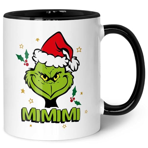 GRAVURZEILE Bedruckte Weihnachtstasse - Grinch MiMiMi - Freche Tasse mit Spruch - Spülmaschinenfest & Mikrowelle geeignet - Weihnachtstasse als Geschenk für Sie & Ihn zu Weihnachten - S/W von GRAVURZEILE