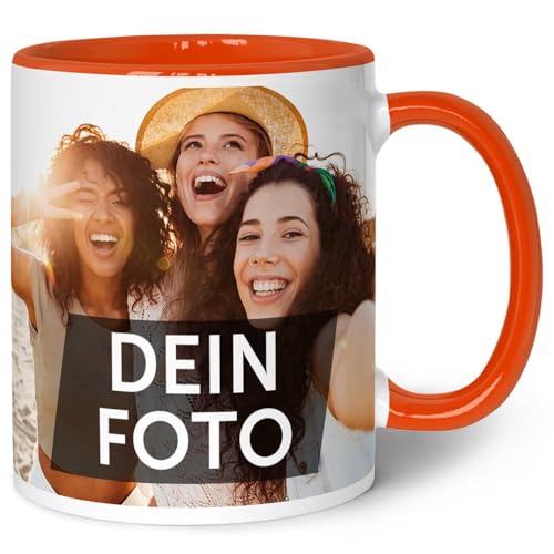 GRAVURZEILE Tasse zum selbst gestalten - Personalisiert mit eigenem Foto - Lebensmittelecht - Spülmaschinenfest - Mikrowellengeeignet - Fototasse Werbetasse oder Firmentasse mit Logo - Orange von GRAVURZEILE